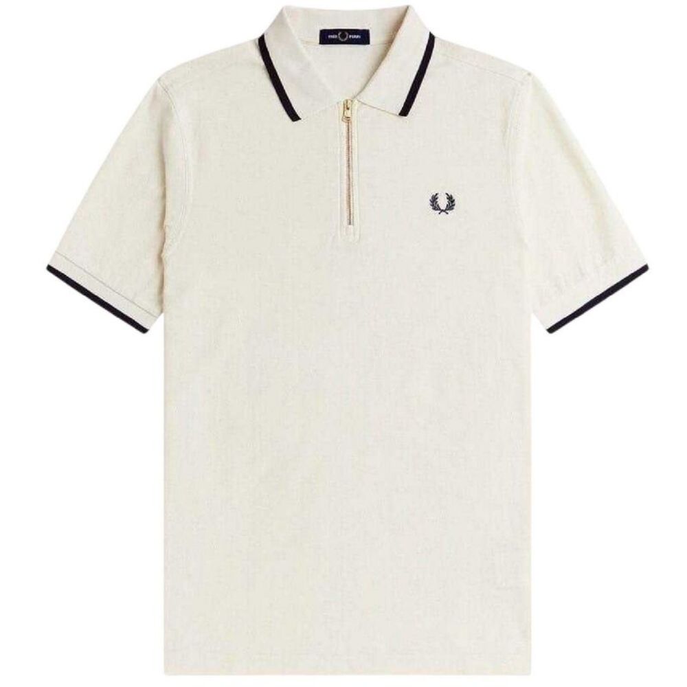 Fred Perry Mens Zip Neck Polo Shirt / Ecru